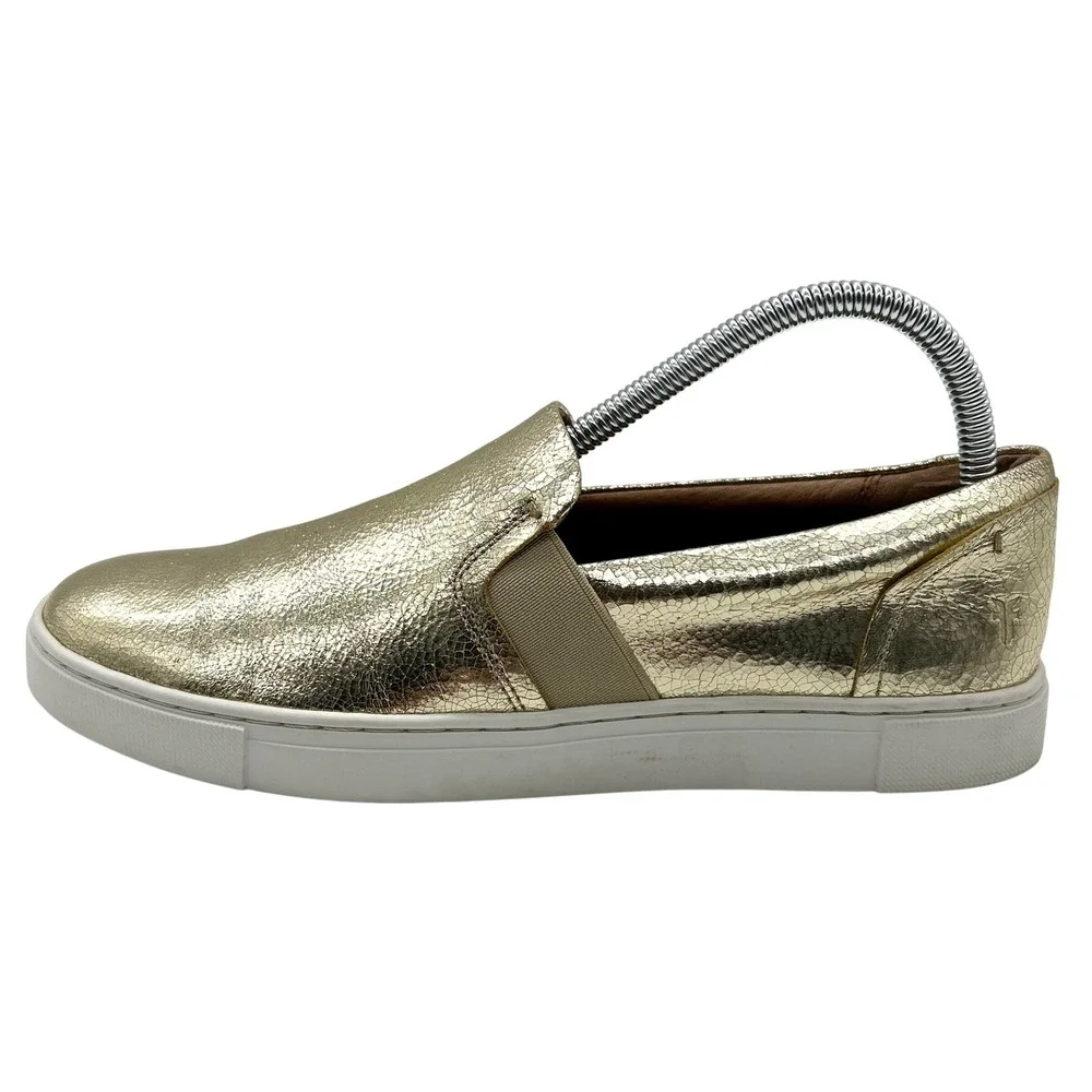 Frye Ivy Slip On Sneakers‎ Men's 8 Gold Leather Casual Walking Shoes